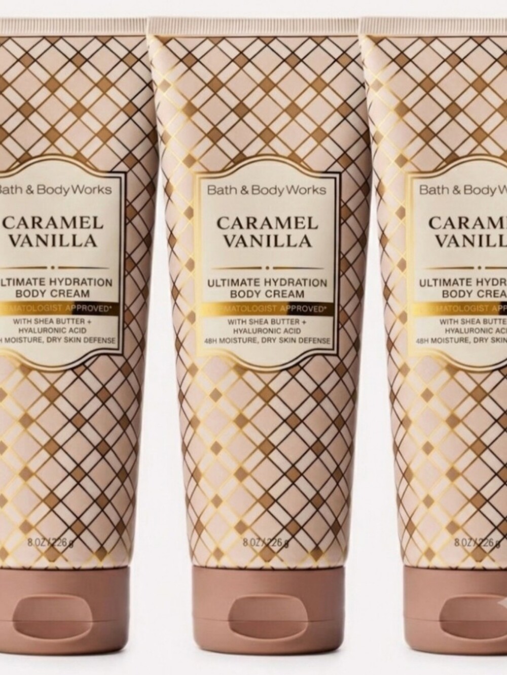 Bath & Body Works Caramel Vanilla Body Cream Trio - Cream, Brown, Gold